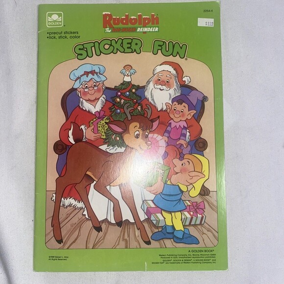 Vintage Christmas Sticker Fun Book Rudolph the Red Nosed Reindeer 1989 Golden - Picture 1 of 12